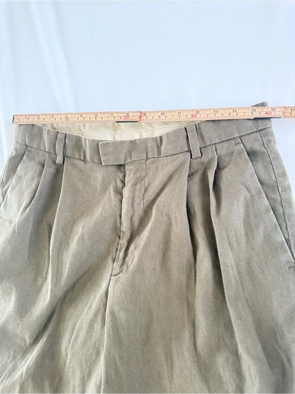 VTG Dockers Irish Linen Pants Mens 34x32 Olive Green Pleated Cuffed Beach Preppy
